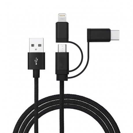 Câble 3 en 1 Micro USB/ Lightning/ Type C - Noir