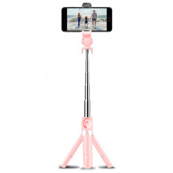 Perche a selfie Bluetooth retractable avec trepied integre - Rose