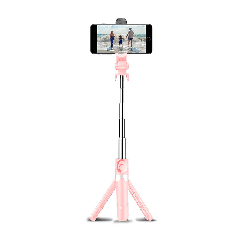 Perche a selfie Bluetooth retractable avec trepied integre - Rose