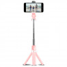 Perche a selfie Bluetooth retractable avec trepied integre - Rose