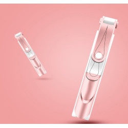 Perche a selfie Bluetooth retractable avec trepied integre - Rose