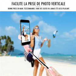 Perche a selfie Bluetooth retractable avec trepied integre - Rose