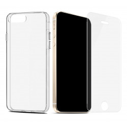 Coque transparente souple & vitre en verre trempe pour iPhone 5/5S/SE