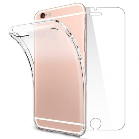 Coque transparente souple & vitre en verre trempe pour iPhone 6/6S