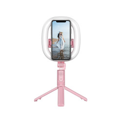Support anneau lumineux LED avec conception Bluetooth integree - Rose