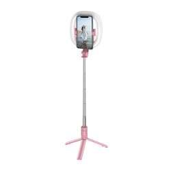 Support anneau lumineux LED avec conception Bluetooth integree - Rose
