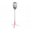 Support anneau lumineux LED avec conception Bluetooth integree - Rose