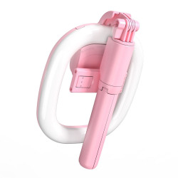 Support anneau lumineux LED avec conception Bluetooth integree - Rose