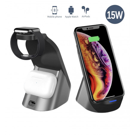 Support de charge 3 en 1 pour mobile, Airpods et Apple Watch 15W ...