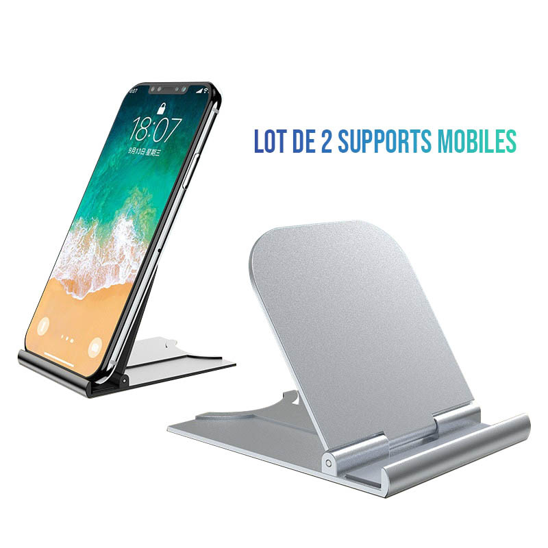 Lot de 2 supports mobile pliables universel - Argent