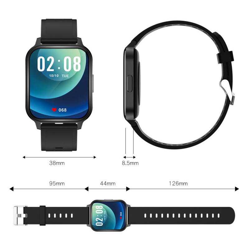 Montre intelligente Bluetooth 1,7 pouces avec bracelet en silicone...