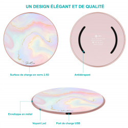 Chargeur a induction sans fil avec indicateur LED rose or - Marbre...