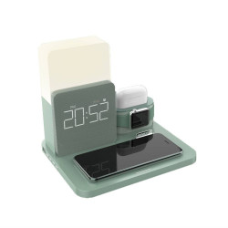 Station de charge sans fil 3 - en - 1 avec lumiere LED - Vert kaki