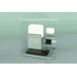 Station de charge sans fil 3 - en - 1 avec lumiere LED - Vert kaki