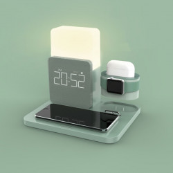 Station de charge sans fil 3 - en - 1 avec lumiere LED - Vert kaki