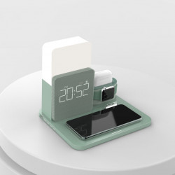 Station de charge sans fil 3 - en - 1 avec lumiere LED - Vert kaki