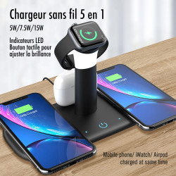 Station daccueil avec chargeur sans fil rapide 5 en 1 et lampe de...