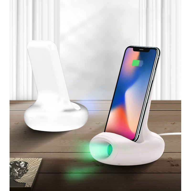 Qi chargeur sans fil a induction rapide avec support et lumiere LED