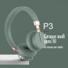 Casque Bluetooth V5.0 mains libres avec bandeau sans fil - Vert kaki