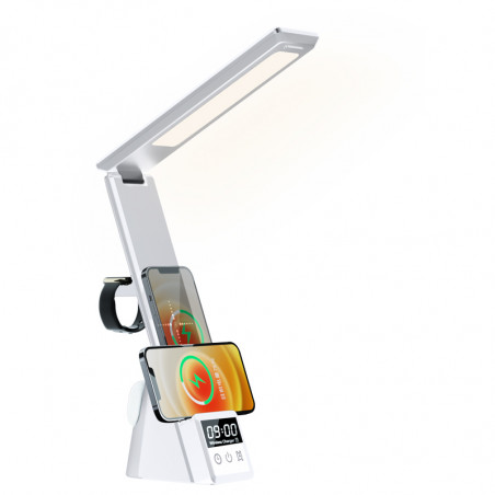 Station de charge sans fil 4 en 1 avec lampe de bureau - Blanc