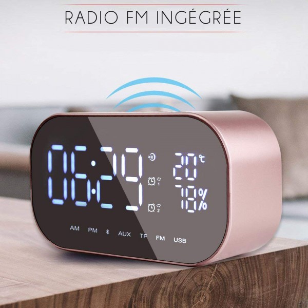 Grand Ecran Réveil et Snooze Horloge numérique Double Alarme PowerLead Multifonctionnel Bluetooth Haut-Parleur Peut être utilisé comme Radio FM