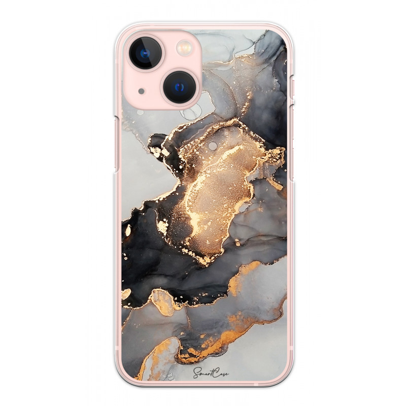 Coque souple transparente pour iPhone 13 - Marbre noir & or