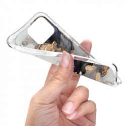 Coque souple transparente pour iPhone 13 - Marbre noir & or