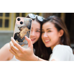 Coque souple transparente pour iPhone 13 - Marbre noir & or