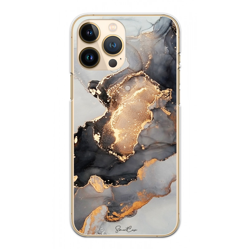 Coque souple transparente pour iPhone 13 PRO - Marbre noir & or