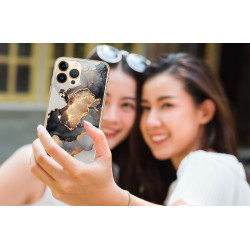 Coque souple transparente pour iPhone 13 PRO - Marbre noir & or