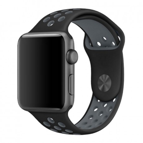 Bracelet en silicone perforé NOIR & GRIS - Apple Watch 42/ 44 mm