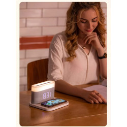 Station daccueil 3 en 1 avec horloge, lampe LED et chargeur sans...