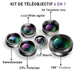 Kit de teleobjectif 6 en 1 avec clip universel pour iPhone et...