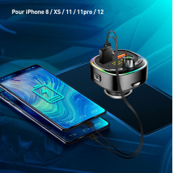 Chargeur allume - cigare rapide BT 5.0 double USB 18W avec...