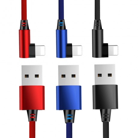 Lot de 3 câbles Lightning Coude - Bleu, noir, rouge