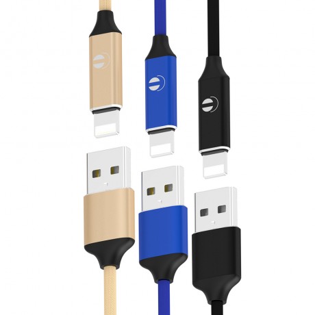 Lot de 3 câbles USB avec prise Lightning - Noir, or, bleu