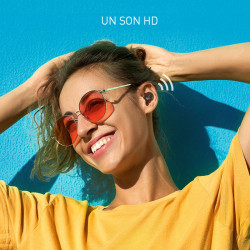 Ecouteurs stereo Bluetooth V5.0 intra auriculaires avec micro - Noir
