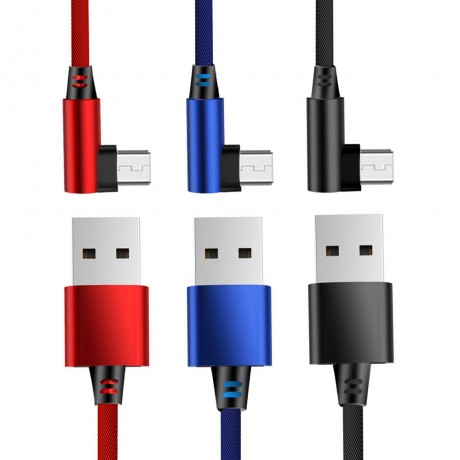 Lot de 3 câbles Micro USB Coude - Bleu, noir, rouge
