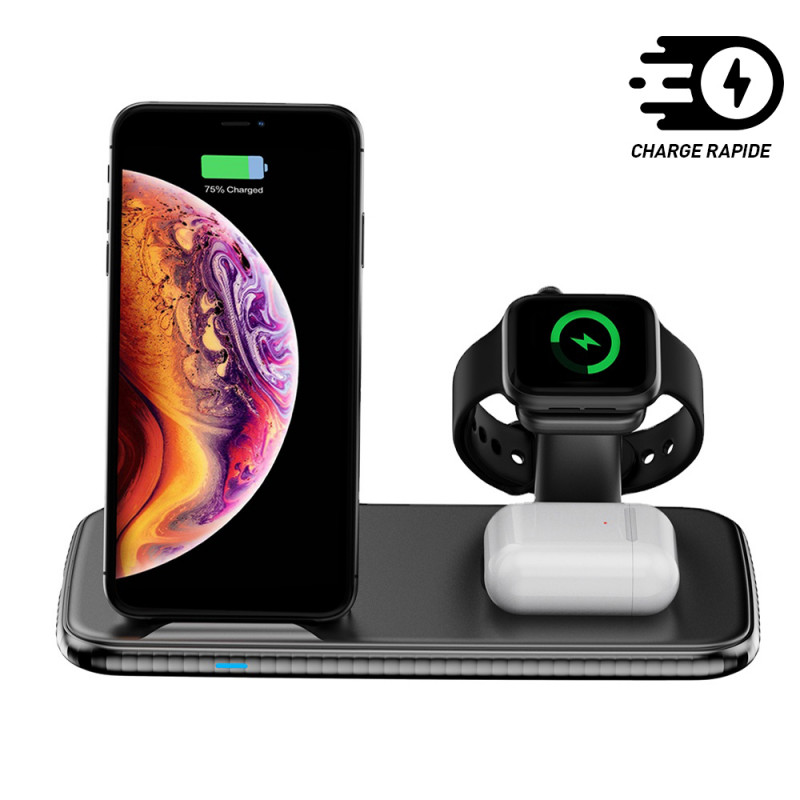 Station daccueil 4 en 1 avec chargeur sans fil rapide Qi 15W pour...