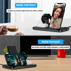 Station daccueil 4 en 1 avec chargeur sans fil rapide Qi 15W pour...