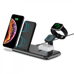 Station daccueil 4 en 1 avec chargeur sans fil rapide Qi 15W pour...