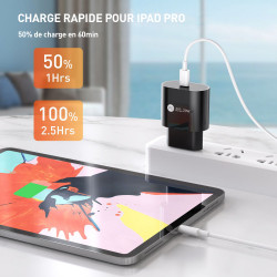 Prise secteur USB 20W - Charge rapide + USB - C - Noir