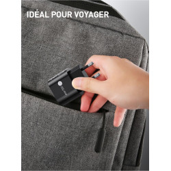 Prise secteur USB 20W - Charge rapide + USB - C - Noir