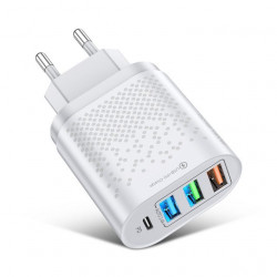 Prise secteur 4 Ports USB - Charge Rapide + USB - C - Blanc