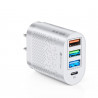 Prise secteur 4 Ports USB - Charge Rapide + USB - C - Blanc
