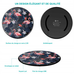 Chargeur a induction sans fil noir avec indicateur LED - Flamants...