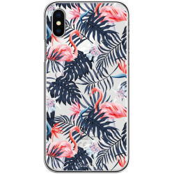 Coque souple transparente pour iPhone X/XS - Flamants rose & fleurs
