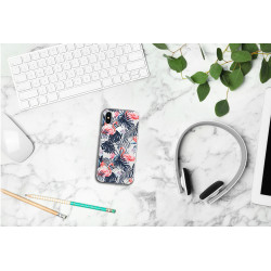 Coque souple transparente pour iPhone X/XS - Flamants rose & fleurs