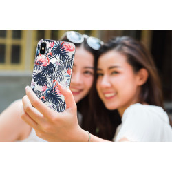 Coque souple transparente pour iPhone X/XS - Flamants rose & fleurs