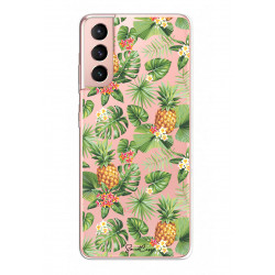 Coque souple transparente pour Samsung Galaxy S21 5G - Ananas & fleurs